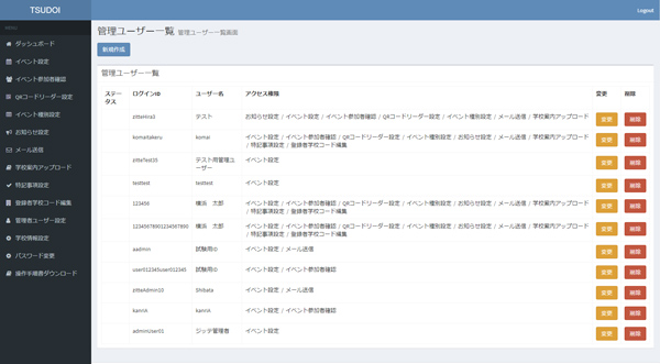 （管理側）管理ユーザー一覧画面